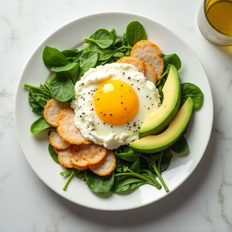 Egg White and Spinach Scramble with Cottage Cheese and Sliced Turkey