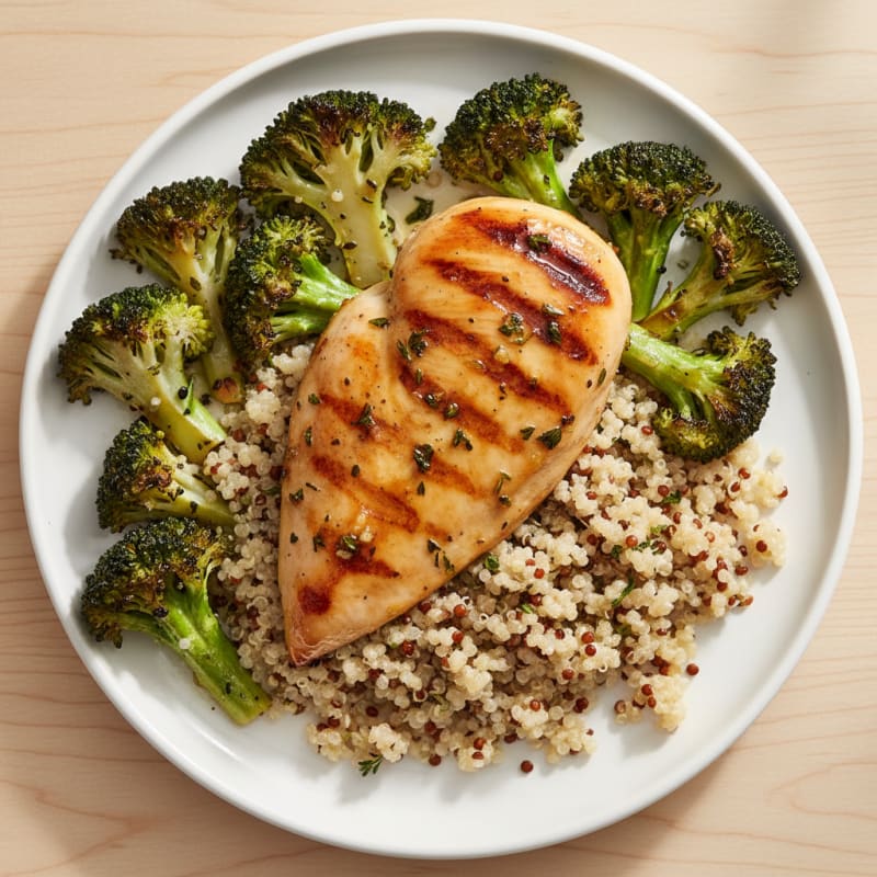 Grilled Chicken Breast with Quinoa and Roasted Broccoli