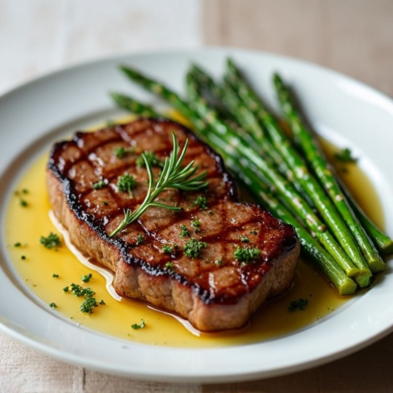 Pan-Seared Steak with Roasted Garlic Herb Asparagus