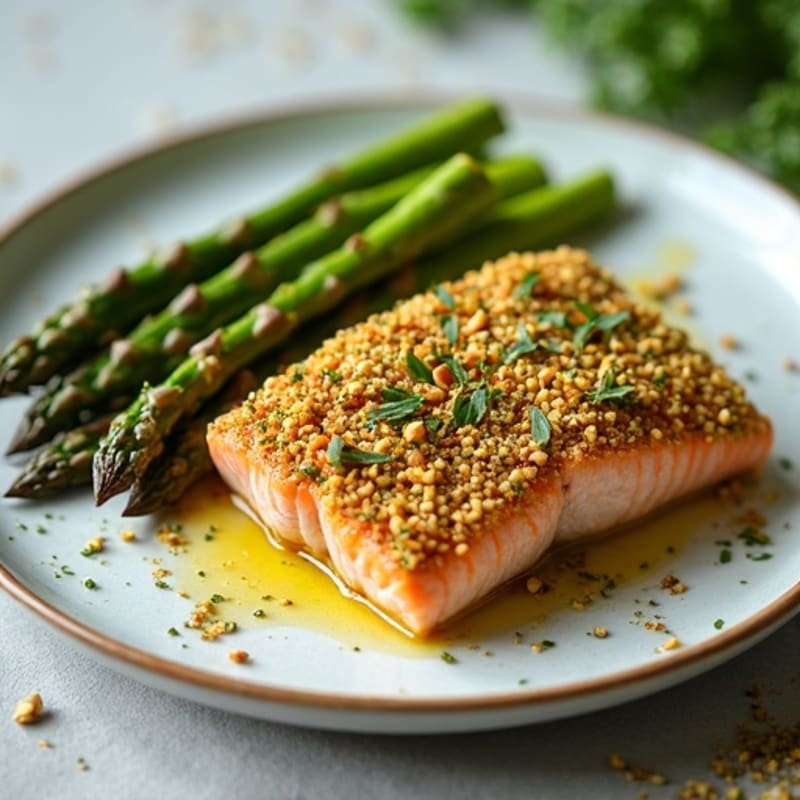Crispy Pistachio-Crusted Salmon with Roasted Asparagus