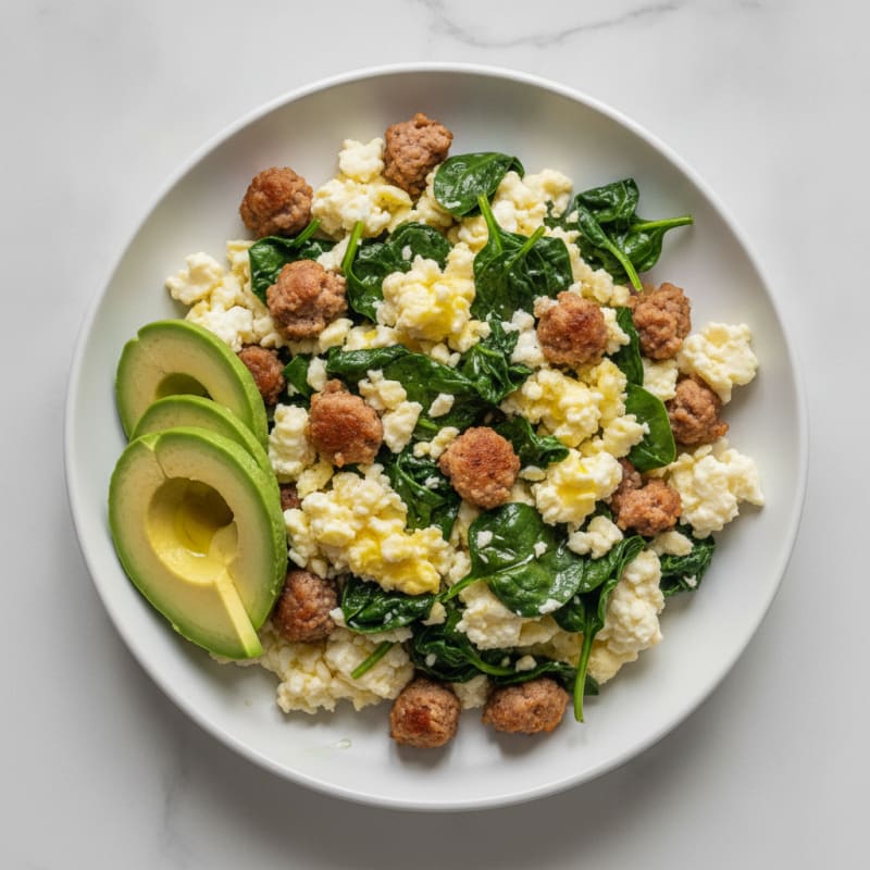 Egg White Scramble with Turkey Sausage and Spinach