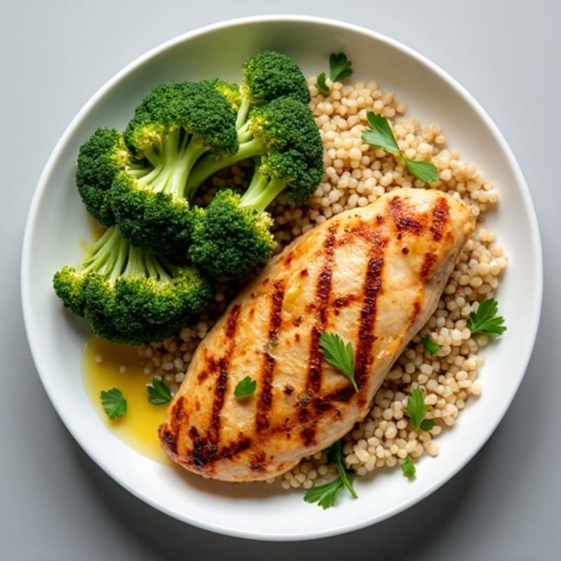 Grilled Chicken Breast with Quinoa and Roasted Broccoli
