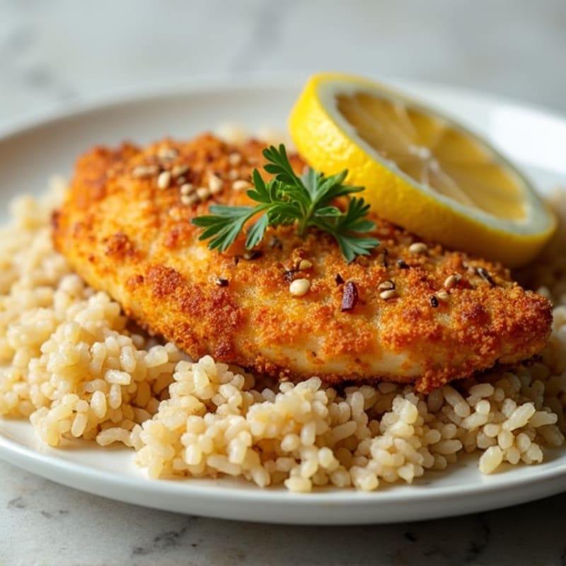 Crispy Lemon Herb Chicken with Fluffy Brown Rice