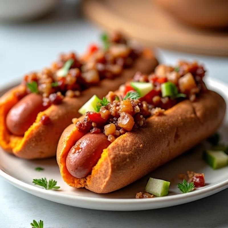 Lean Turkey Chili-Topped Sweet Potato Dogs