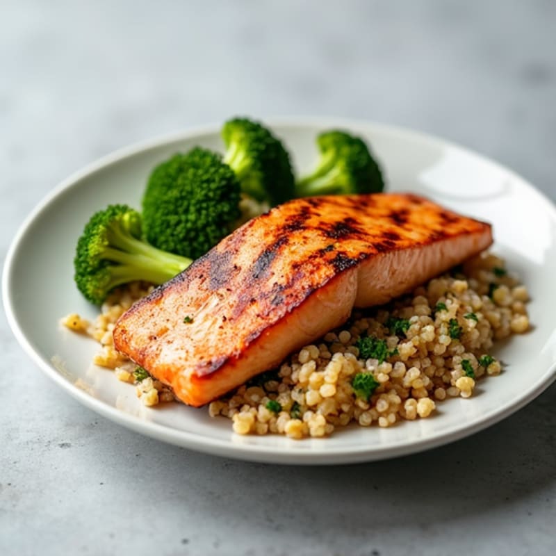 Grilled Salmon with Quinoa and Steamed Broccoli