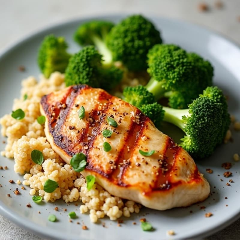 Grilled Chicken Breast with Quinoa and Roasted Broccoli