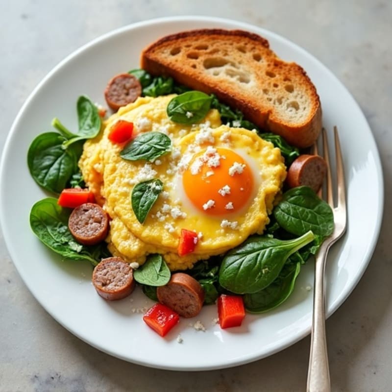 Egg White and Spinach Scramble with Turkey Sausage