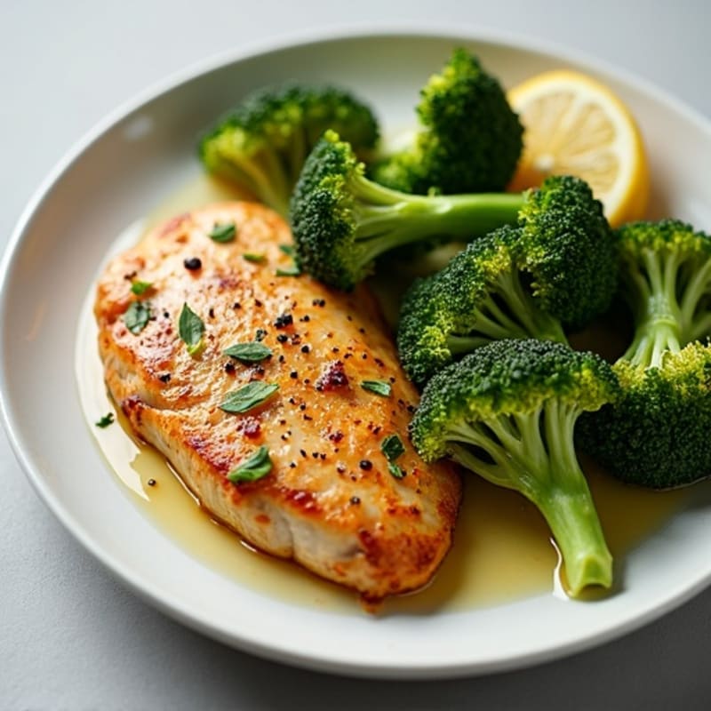 Lemon Garlic Pan-Seared Chicken with Roasted Broccoli