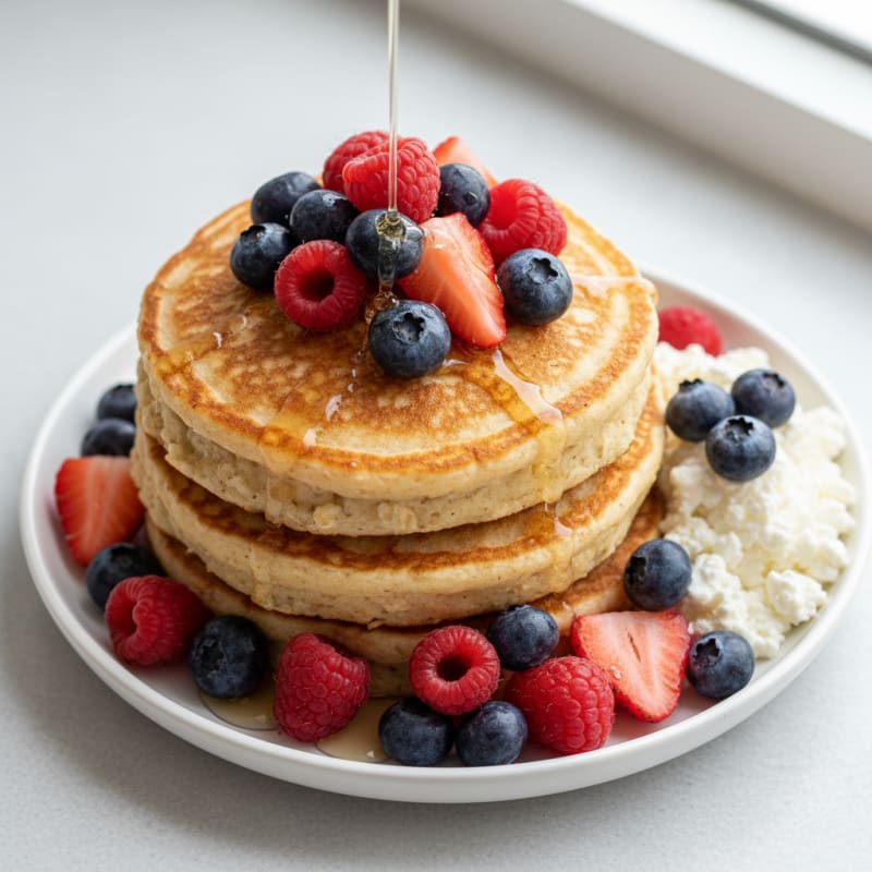 Cottage Cheese Protein Pancakes with Fresh Berries