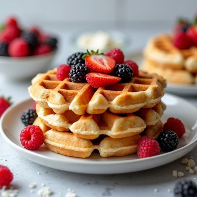 High-Protein Fluffy Cottage Cheese Waffles with Fresh Berries