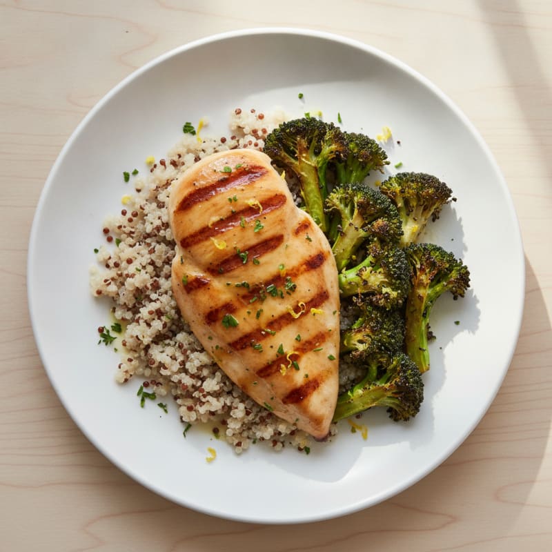 Grilled Chicken Breast with Quinoa and Roasted Broccoli