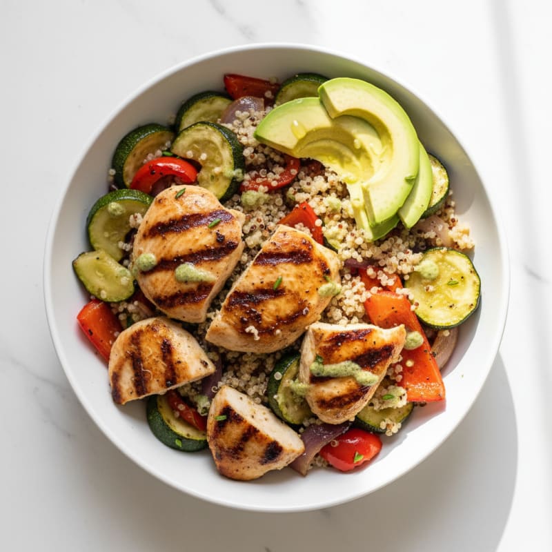Grilled Chicken and Quinoa Power Bowl with Roasted Vegetables