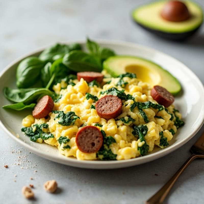 Egg White and Spinach Scramble with Turkey Sausage