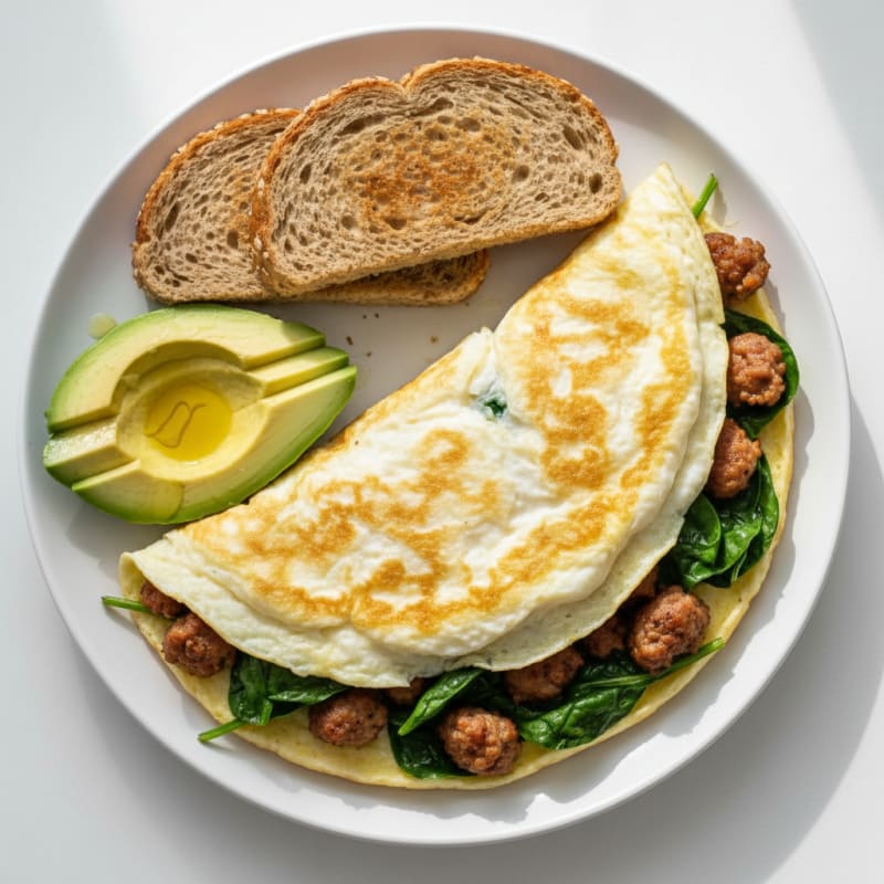 Egg White Omelet with Turkey Sausage and Spinach
