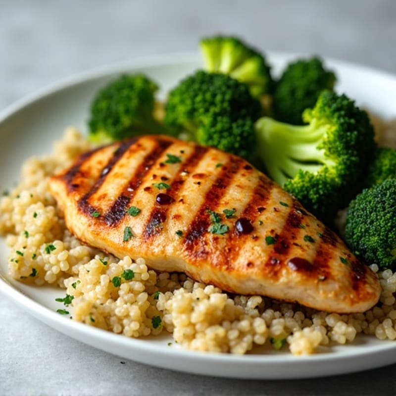 Grilled Chicken Breast with Quinoa and Roasted Broccoli