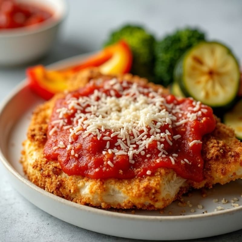 Healthy Crispy Chicken Parmesan with Roasted Vegetables