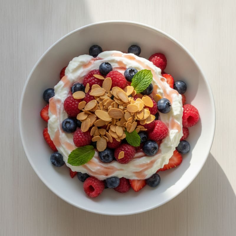Greek Yogurt Protein Parfait with Mixed Berries and Almonds