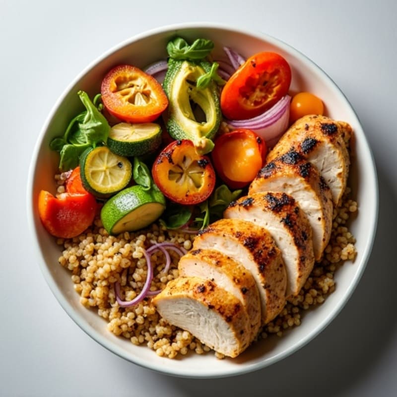Grilled Chicken and Quinoa Bowl with Roasted Vegetables