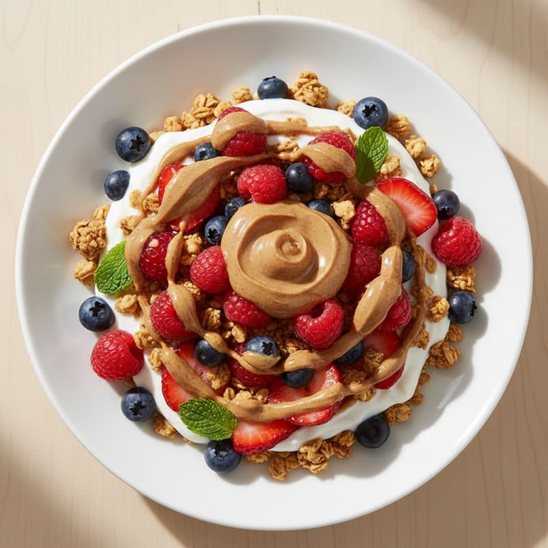 Creamy Greek Yogurt Parfait with Mixed Berries and Almond Butter