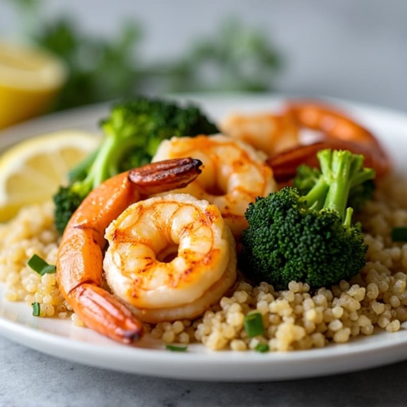 Grilled Lemon-Garlic Shrimp with Quinoa and Roasted Broccoli