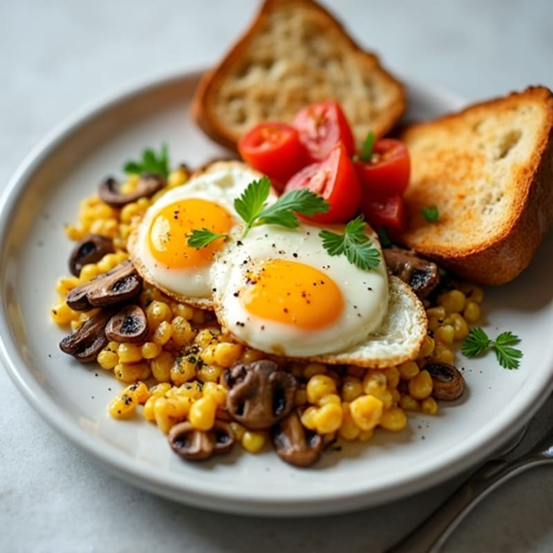 Egg and Goat Cheese Scramble with Sautéed Mushrooms and Sourdough Toast