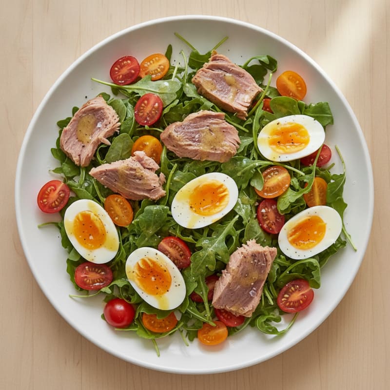 Zesty Tuna and Jammy Egg Arugula Salad