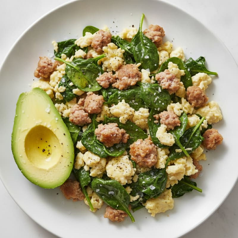 Egg White and Turkey Sausage Scramble with Spinach