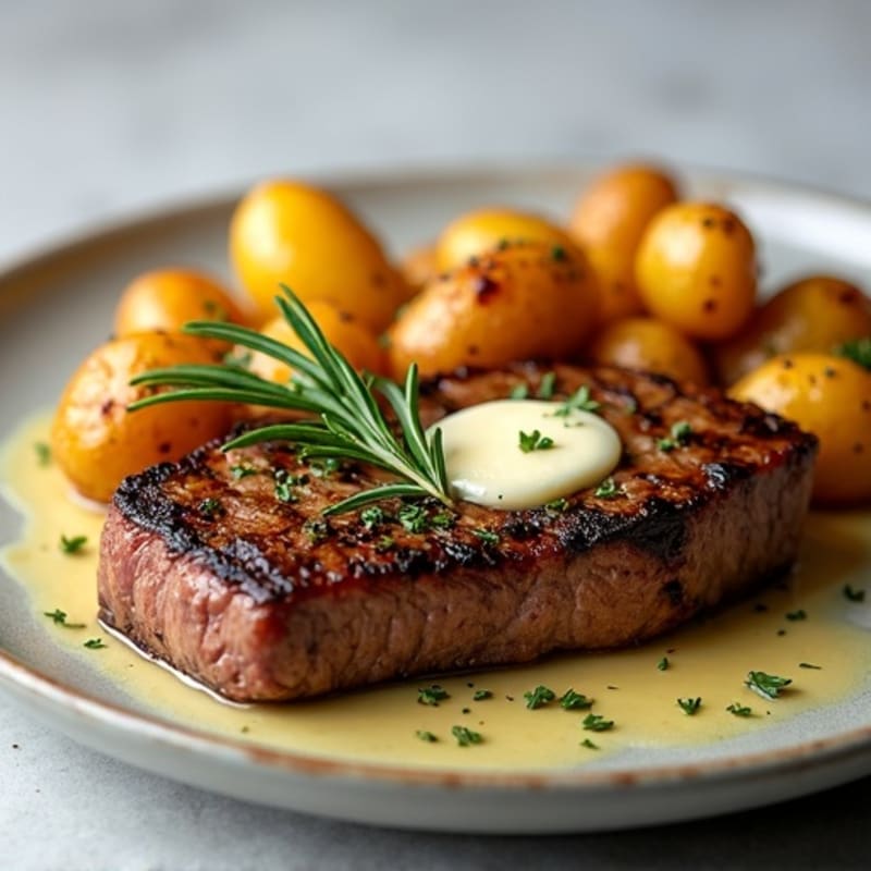 Herb-Garlic Butter Seared Steak with Roasted Baby Potatoes