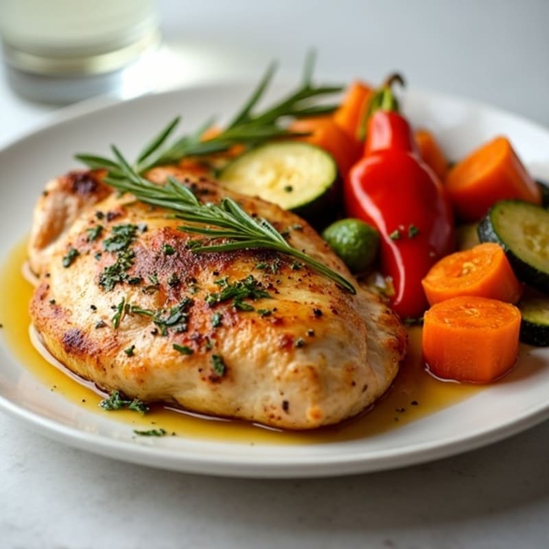 Tender Herb-Roasted Chicken Breast with Simple Roasted Mixed Vegetables