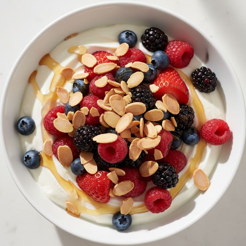 Greek Yogurt Protein Parfait with Mixed Berries and Almonds