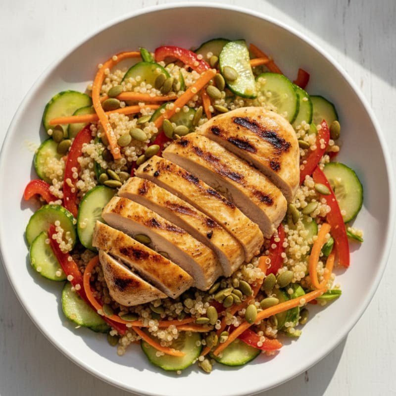 Grilled Chicken and Quinoa Salad with Crunchy Vegetables