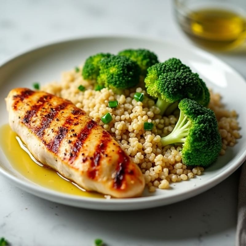 Grilled Chicken Breast with Quinoa and Steamed Broccoli