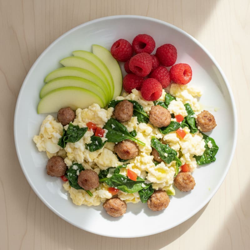 Egg White Scramble with Spinach and Turkey Sausage
