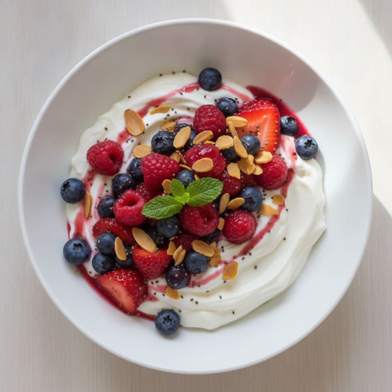 Silky Greek Yogurt Protein Pudding with Mixed Berries
