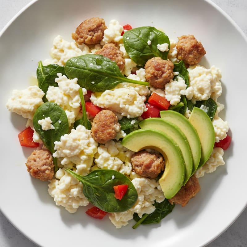 Egg White and Turkey Sausage Scramble with Baby Spinach