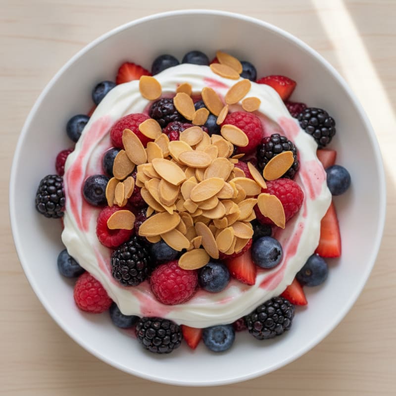 Greek Yogurt Protein Parfait with Mixed Berries and Almonds
