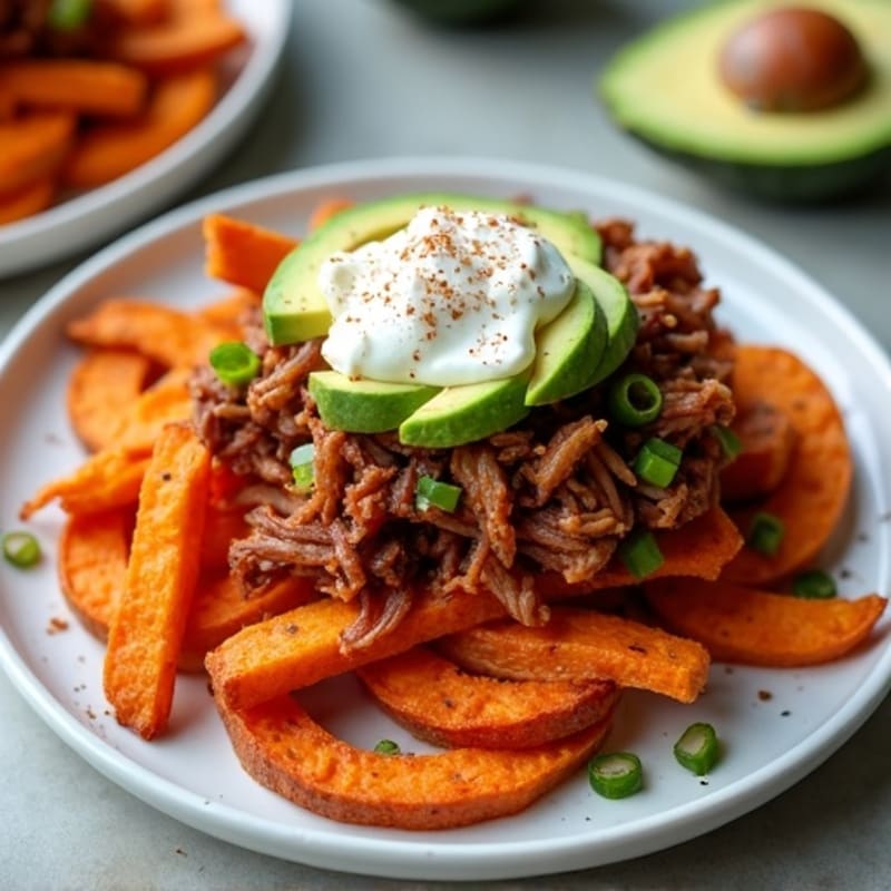 Smoky Pulled Pork Loaded Sweet Potato Fries