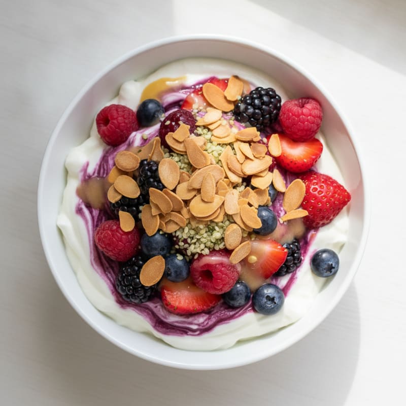 Greek Yogurt Protein Parfait with Mixed Berries and Almonds