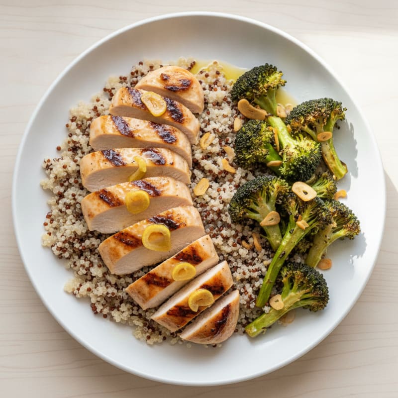 Grilled Chicken Breast with Quinoa and Roasted Broccoli