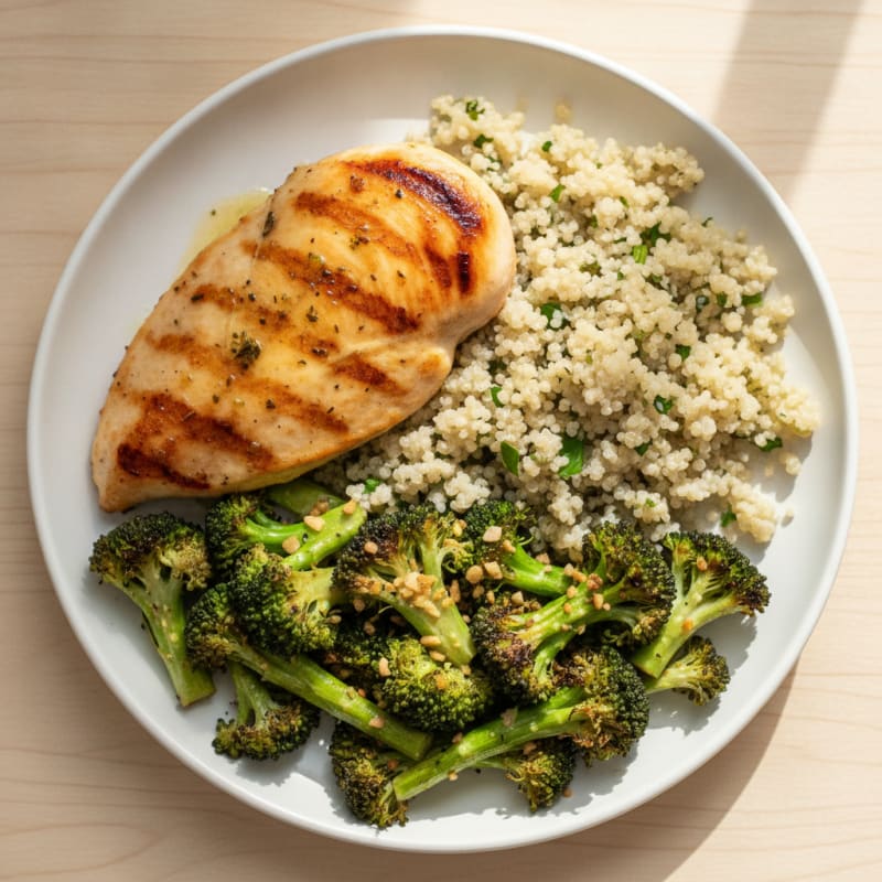 Grilled Chicken Breast with Roasted Broccoli and Quinoa