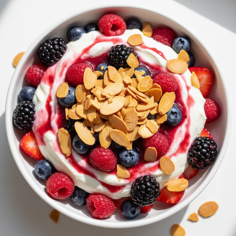 Greek Yogurt Protein Parfait with Mixed Berries and Almonds
