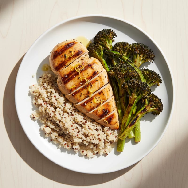 Grilled Chicken Breast with Quinoa and Roasted Broccoli