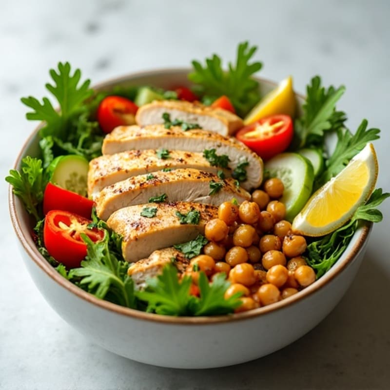 Herb-Roasted Chicken and Chickpea Salad Bowl with Creamy Lemon-Herb Dressing