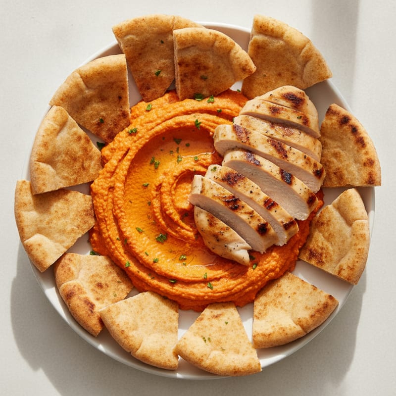 Roasted Red Pepper Hummus with Toasted Pita