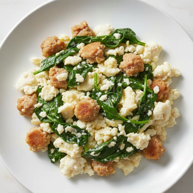 Egg White and Turkey Sausage Scramble with Spinach