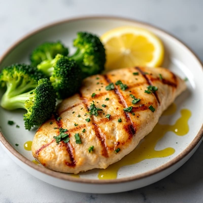 Grilled Chicken Breast with Roasted Broccoli and Lemon