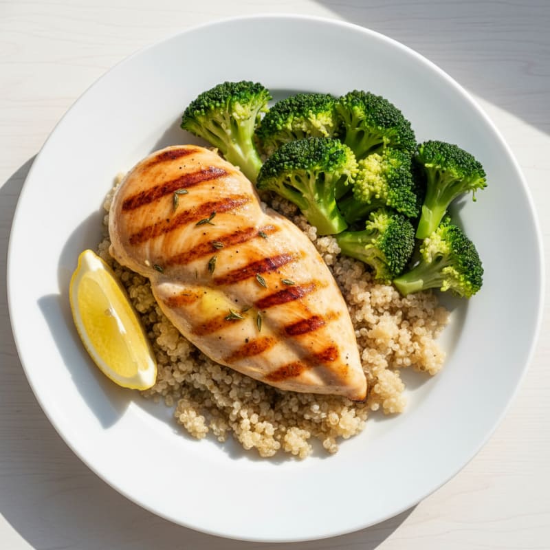 Grilled Chicken Breast with Quinoa and Steamed Broccoli