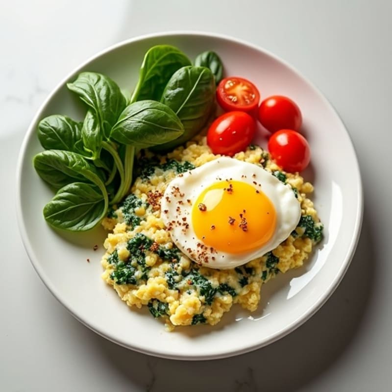 Cottage Cheese Egg White Scramble with Spinach and Tomatoes
