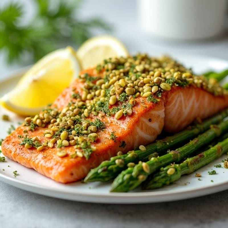 Crispy Pistachio-Crusted Salmon with Lemon-Herb Roasted Asparagus