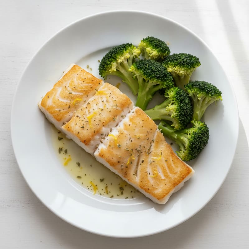 Seared Cod Fillet with Steamed Broccoli